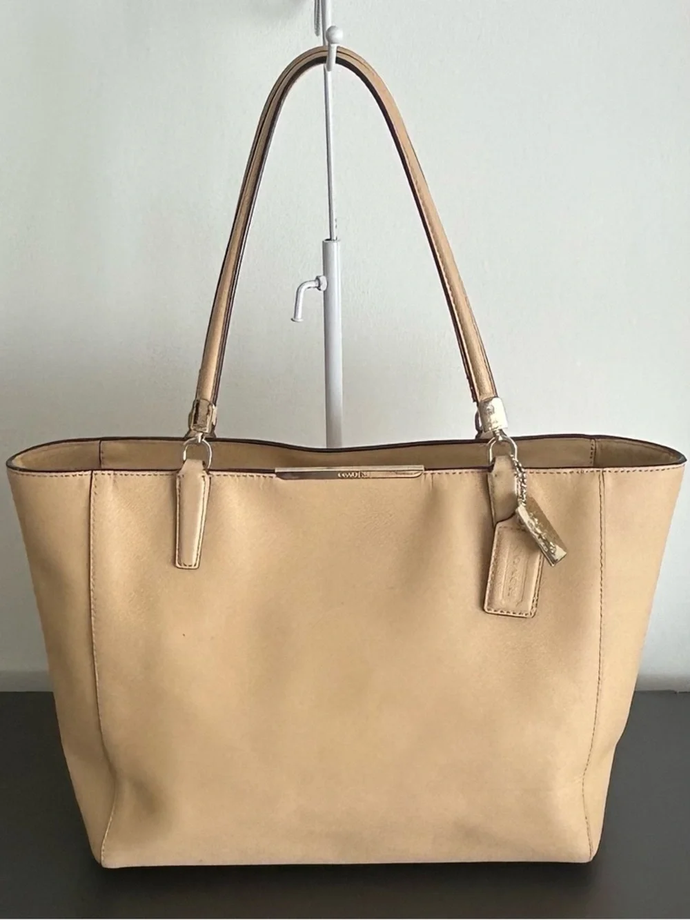 Coach Madison Beige Saffiano Leather Zip Top Tote Shoulder Bag Large